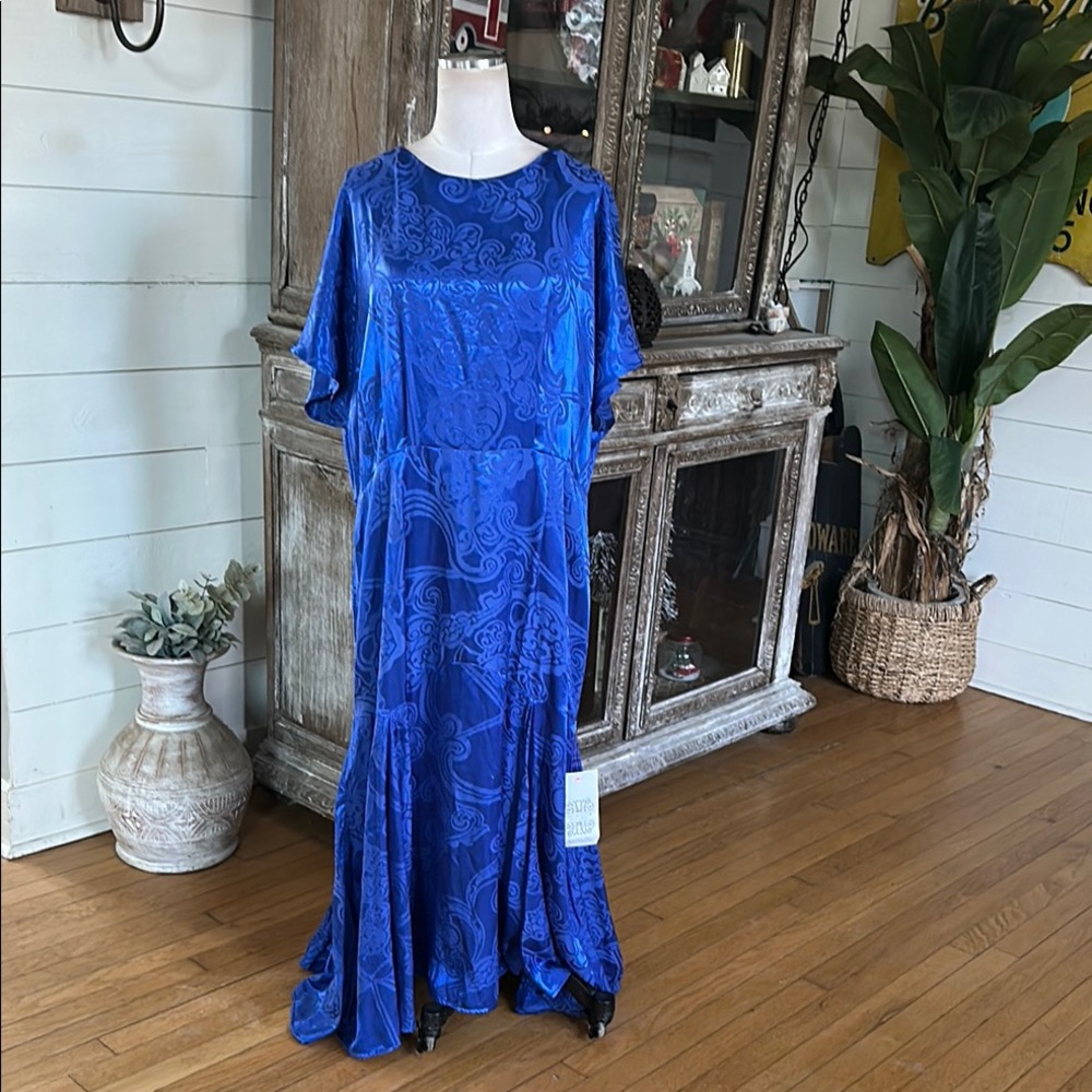 Never Fully Dressed Blue Flutter Sleeve Maxi Gown